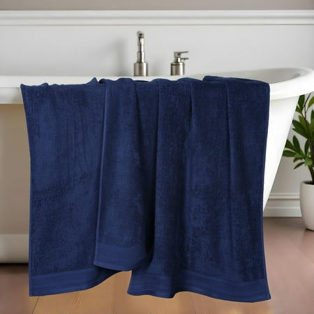 Superior Honeycomb Cotton Medium Weight Bath Sheets, Set of 2, Navy Peony