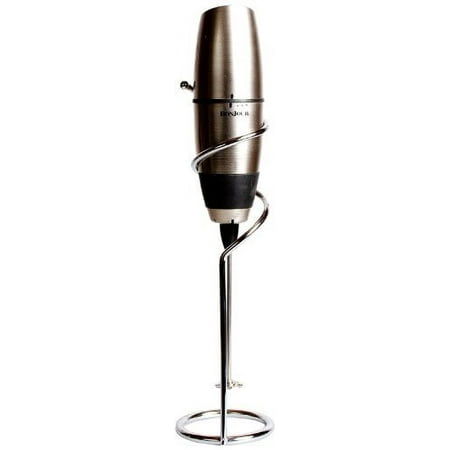 BonJour Battery-Powered Cafe Latte Frother with Stand, Chrome/Black
