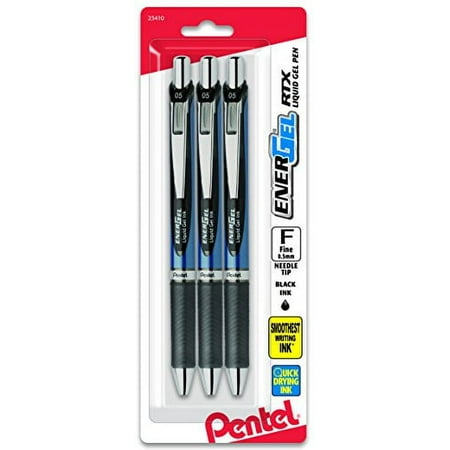 Pentel EnerGel Deluxe RTX Retractable Liquid Gel Pen, 0.5mm, Needle Tip, Black Ink, 3 Pen per Pack (BLN75BP3A)