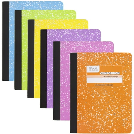 Mead Color Composition Book College Ruled 100 Sheets 7-12 x 9-34 6 Pack Bright