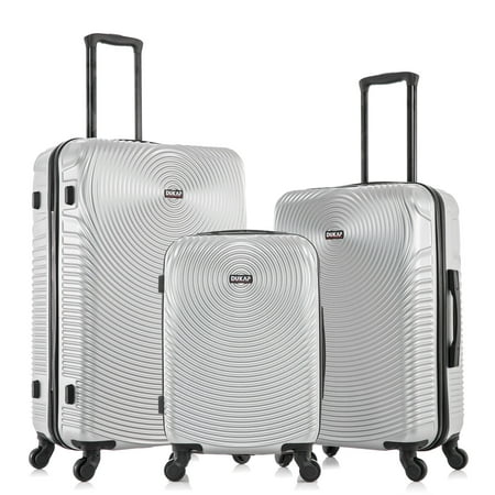 DUKAP Inception 3-Piece Hardside Luggage Sets with Spinner Wheels, Handle and Trolley, (20"/24"/28"), Silver