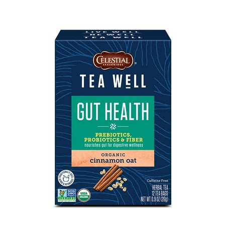 Celestial Seasonings TeaWell Gut Health Organic Cinnamon Oat Herbal Tea Bags, 12 Count