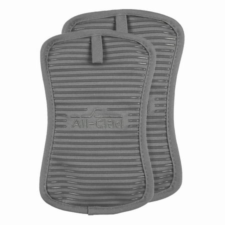 Ribbed Silicone Cotton Twill Pot Holder, Set of Two, Pewter