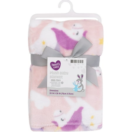 Parents Choice Plush Baby Blanket, Pink Unicorn Print, 30x36 Inches, Pink, White, Infant Girl