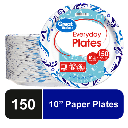 Great Value Everyday Disposable Paper Plates, 10", 150 Count