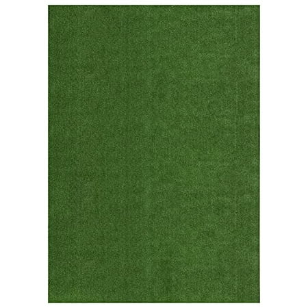 Ottomanson Easy Clean Waterproof 8x10 Indoor Outdoor Artificial Grass Rug, 6'6" x 9'2", Green