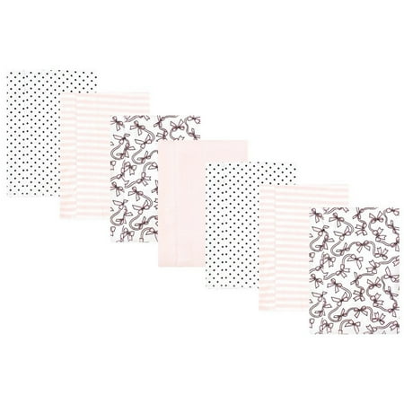 Hudson Baby Infant Girl Cotton Flannel Burp Cloths, Pink Bows 7 Pack, One Size
