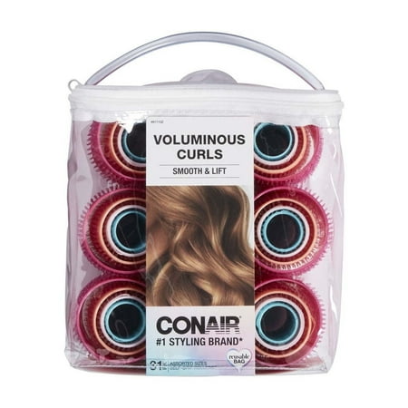 Conair Voluminous Curls Self Grip Hair Rollers, Assorted Sizes, Neon, 31 Count