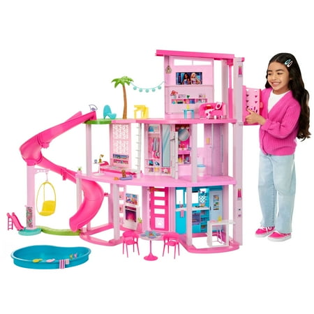 Barbie Dreamhouse Pool Party Doll House and Playset with 75+ Pieces, 45 in, Slide & Puppy Elevator