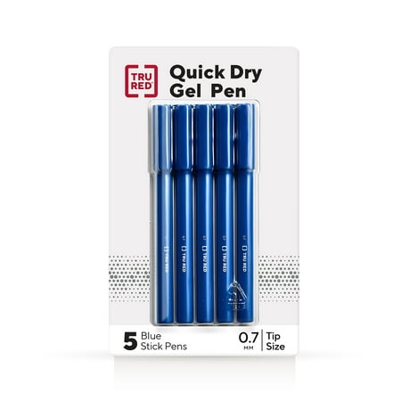 TRU RED Quick Dry Gel Pens Med Point 0.7mm Blue 5/Pack TR54477