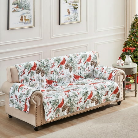 Greenland Home Fashions Cardinal Plaid Reversible Winter Holiday Furniture Cover - Sofa Protector