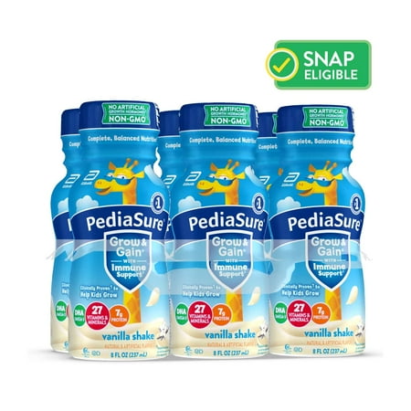 PediaSure Grow & Gain With Immune Support, Vanilla, 8-fl-oz Bottle, 6 Shakes