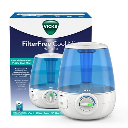 Vicks 1.2 Gallon Filter-Free Cool Mist Humidifier, 200 sq ft, Blue, V4600