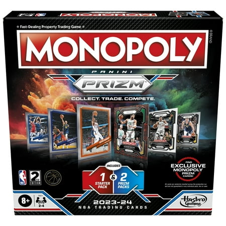 Monopoly Prizm: NBA 2nd Edition Board Game with 2023-24 Panini NBA Trading Cards, White Elephant Gifts, Ages 8+