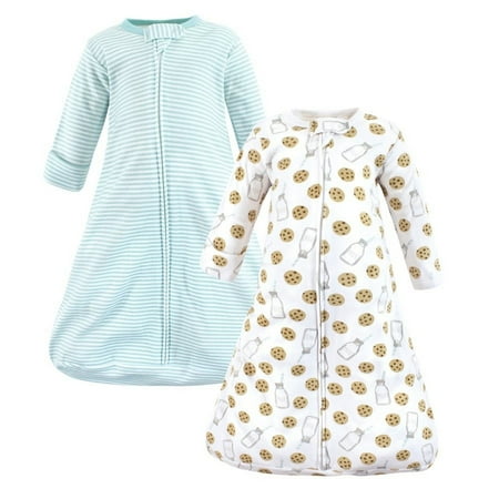Hudson Baby Cotton Long-Sleeve Wearable Sleeping Bag, Sack, Blanket, Mint Milk Cookies Long Sleeve, 0-3 Months