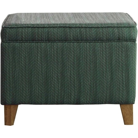 Medium Storage Ottoman Aegean Blue - HomePop: Upholstered Footstool, Wooden Legs, Rectangular Shape