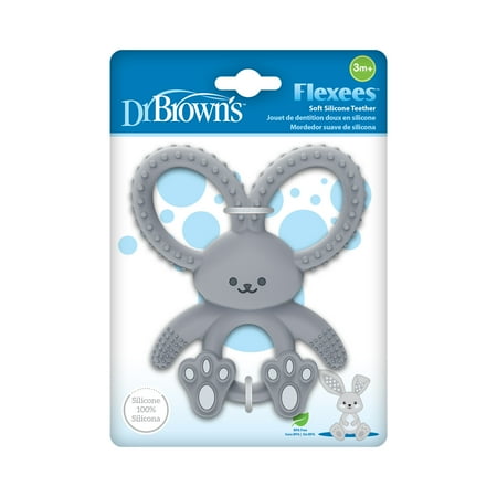 Dr. Brown's Flexees Teether, Gray Bunny, Soft 100% Silicone, Baby Teether, BPA Free, 3m+, 1 Pack