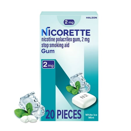 Nicorette Nicotine Gum, Stop Smoking Aids, 2 Mg, White Ice Mint, 20 Count