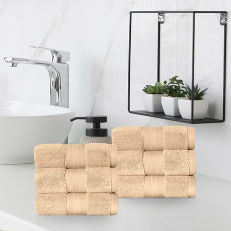 Superior Aria Turkish Cotton 6-Piece Hand Towel Set, Ultra Soft Heavyweight Towels, Hazelnut