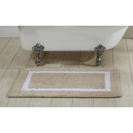 Better Trends 24" x 40" Bathroom Rugs Mat 100% Cotton Soft Bath Rug Water Absorbent Reversible Washable for Bathroom Floor Decor, Laundry Room Hotel Multi Collection - Sand/White