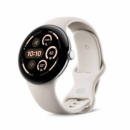 Google Pixel Watch 3 (45mm) - Android Smartwatch with Heart Rate Tracking, Advanced Running from Fitbit, Fitness Insights, 24-Hour Battery - Polished Silver Aluminum Case - Porcelain Band - Wi-Fi