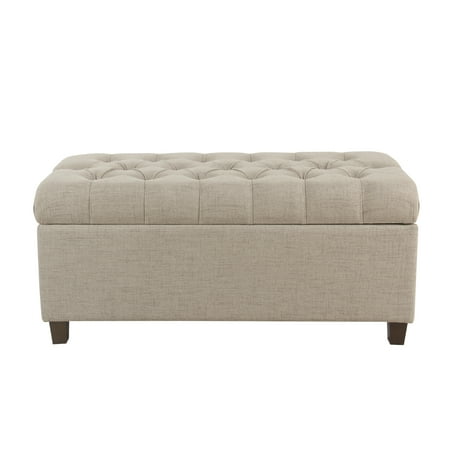 Ainsley Button Tufted Storage Bench Tan - HomePop: Upholstered Ottoman, Bedroom Furniture with Padded Seat