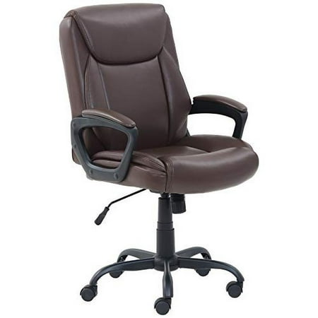 Basics Classic Puresoft PU-Padded Mid-Back Office Computer Desk Chair with Armrest - Brown