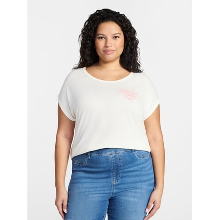 Terra & Sky Women's Plus Size Dolly Parton Graphic Tee with Short Sleeves, Sizes 0X-5X