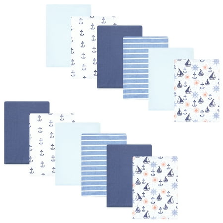 Hudson Baby Cotton Flannel Burp Cloths 12-Pack Bundle, Sunshine And Sailboats, One Size
