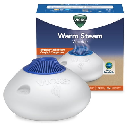 Vicks Warm Steam Vaporizer Humidifier, 600 sq ft, White, V150RYUPC