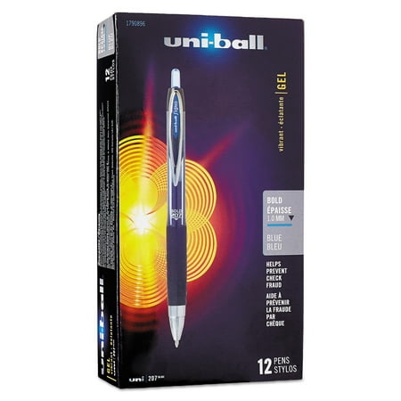Uni-Ball Roller Ball Retractable Gel Pen, Blue Ink, Bold, 12 Pens (UBC1790896)