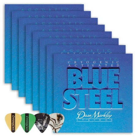 Dean Markley 2036 Blue Steel Medium-Light Gauge Acoustic Guitar String(.012-.054) 8 Pack, with ChromaCast 4 Pick Sampler