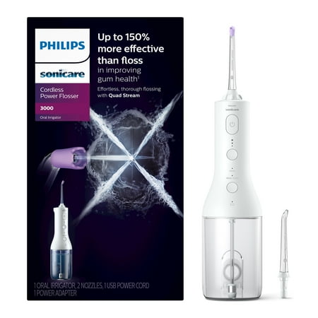 Philips Sonicare Electric Cordless Power Flosser 3000, White, HX3826/21