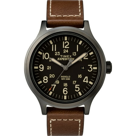 Timex Men's Expedition Scout Brown/Black 43mm Outdoor Watch, Leather Strap
