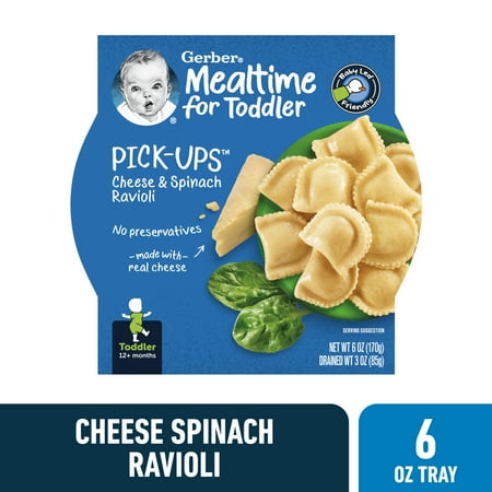 Gerber Mealtime for Toddler, Pick-Ups, Cheese & Spinach Ravioli, 6 oz Tray