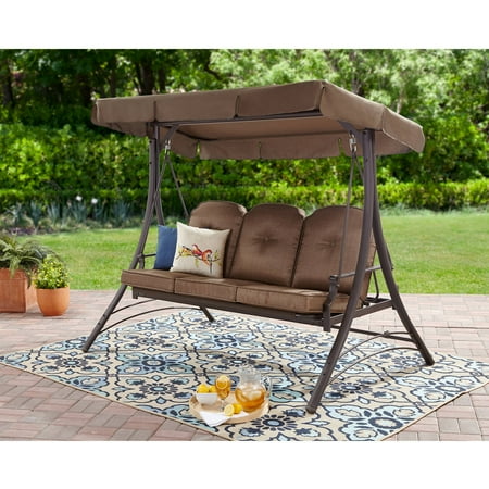 Mainstays Wentworth 3 Person Cushioned Canopy Porch Swing Bed BrickSeek