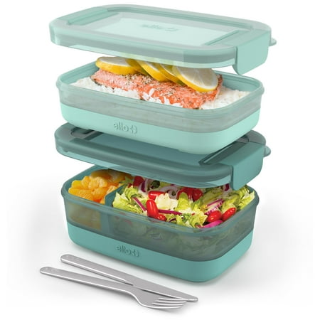 Ello 2-Pack Lunch Stack Plastic Food Storage Container Bento Box with Airtight Mint Chip