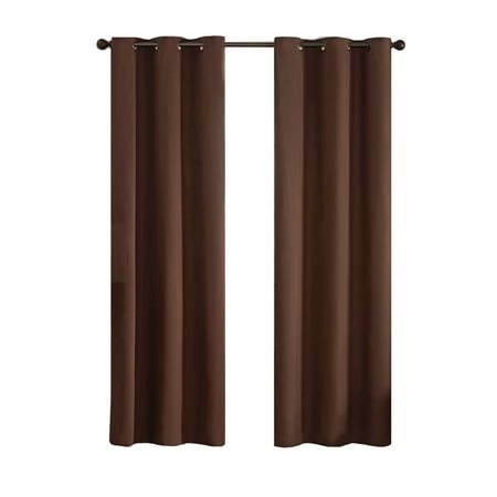 Eclipse Microfiber Energy-Efficient Solid Blackout Grommet Top Single Window Curtain Panel, Chocolate, 42 x 84