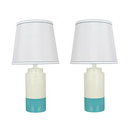 Aspen Creative 40114-22, Two Pack Set - 18 1/2" High Traditional Ceramic Table Lamp, Off White & Sky Blue and Empire Shaped Lamp Shade in Off White, 10" Wide