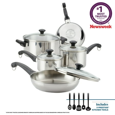 Farberware 14 Piece Classic Traditions Stainless Steel Pots and Pans Set, Silver