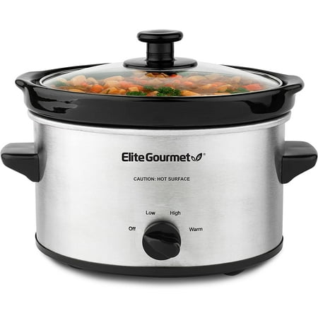 Elite Gourmet MST-275XR 2 Qt Oval Slow Cooker, Silver