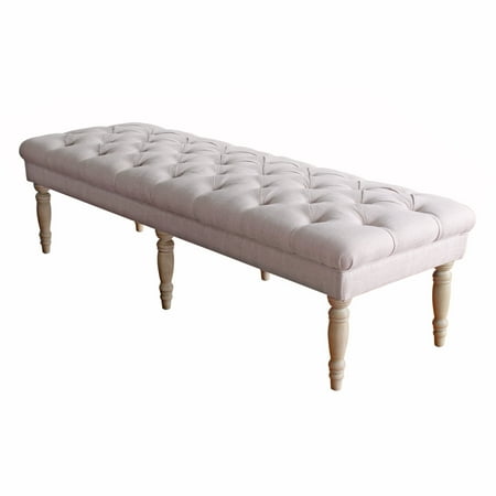 Classic Layla Tufted Bench Cream - HomePop: Dining, Entryway, Bedroom Seating, Polyester Upholstery