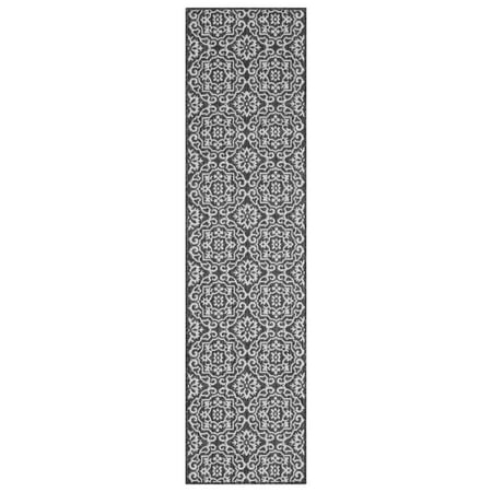 Nicole Miller New York Patio Country Danica Transitional Geometric Indoor/Outdoor Runner Area Rug, Black/Grey, 1'9"x7'2"