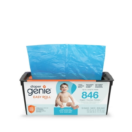 Diaper Genie Diaper Pail Easy Roll Refill with 18 Bags, Holds up to 846 Newborn Diapers