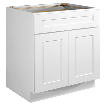 Design House Brookings Assembled Shaker Style Base Kitchen Cabinet (30" x 34.5" x 24"), Sherwin Williams® White