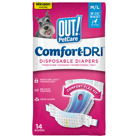 OUT! PetCare Disposable Female Dog Diapers, Absorbent Leak Proof Fit, Medium/Large, 14 Count