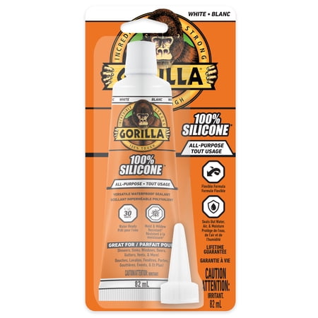 Gorilla Waterproof Caulk & Seal Silicone Sealant, 2.8oz Squeeze Tube - White Caulking Sealant for Kitchen, Window, Bath, Marine, Door and More