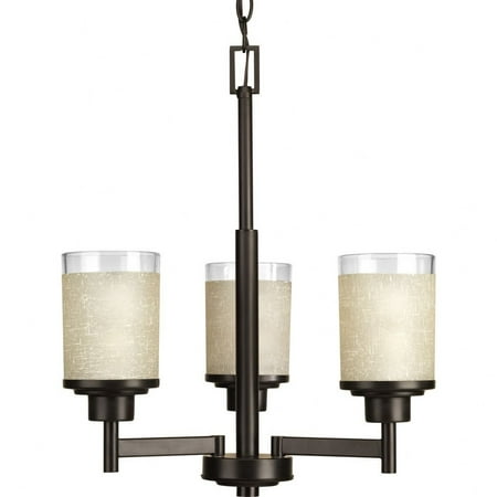 Alexa Collection Three-Light Antique Bronze Etched Umber Linen With Clear Edge Glass Modern Chandelier Light