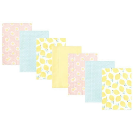 Hudson Baby Infant Girl Cotton Flannel Burp Cloths, Lemon Daisy 7 Pack, One Size
