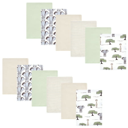 Hudson Baby Cotton Flannel Burp Cloths 12-Pack Bundle, Wild Safari Adventures, One Size